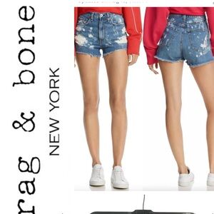 Rag & Bone Justine High Rise Denim Shorts Brokenland Wash Size 28‎